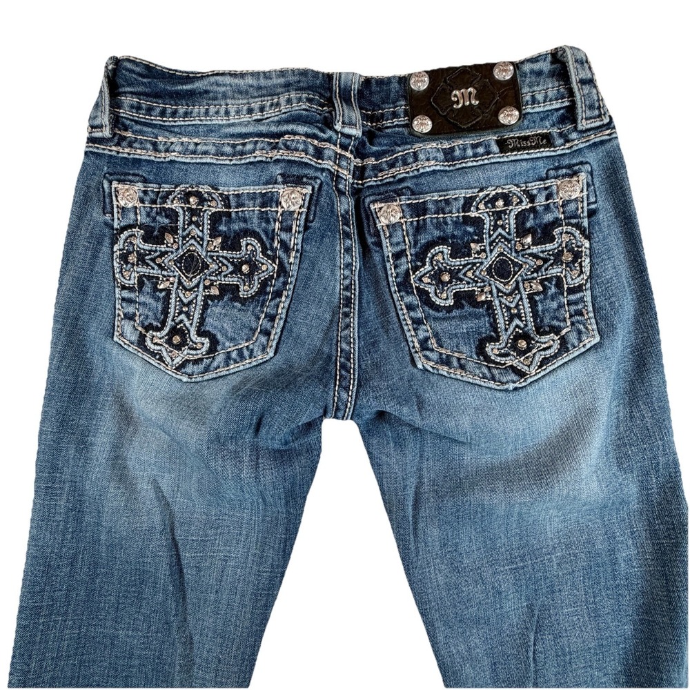 Miss Me Jeans Womens 26 Blue Boot Cut Embellished Studded Cross Pockets JP589983